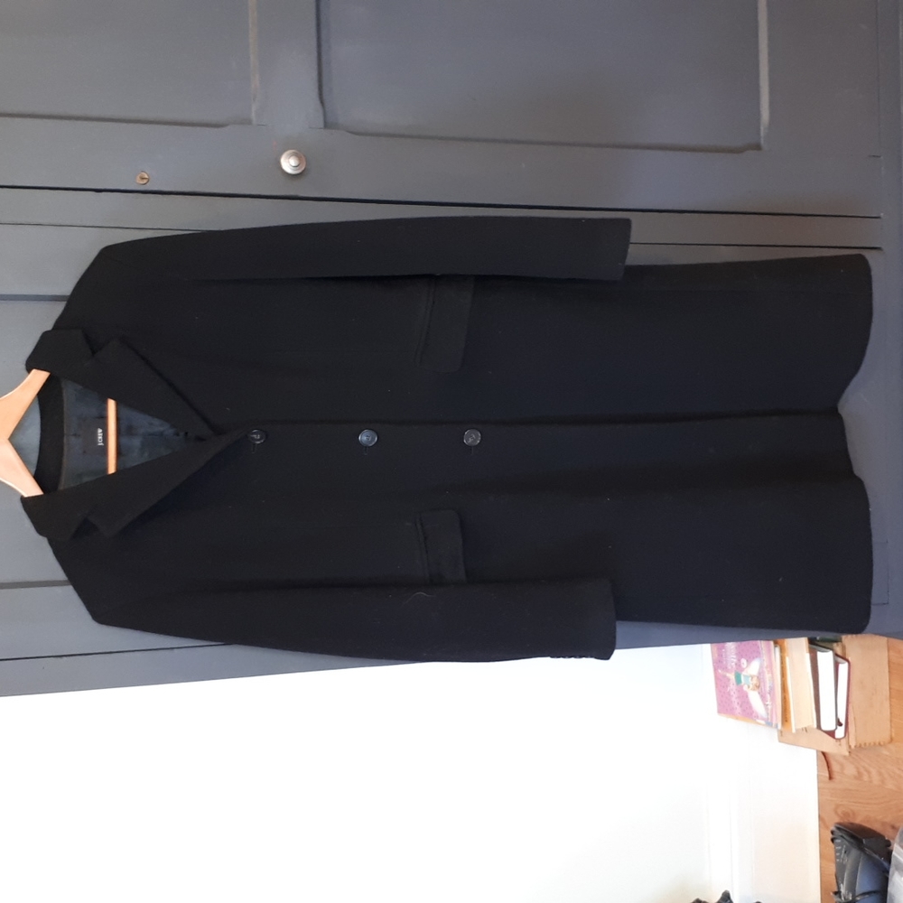 J.Crew long black wool coat. Size 8 women